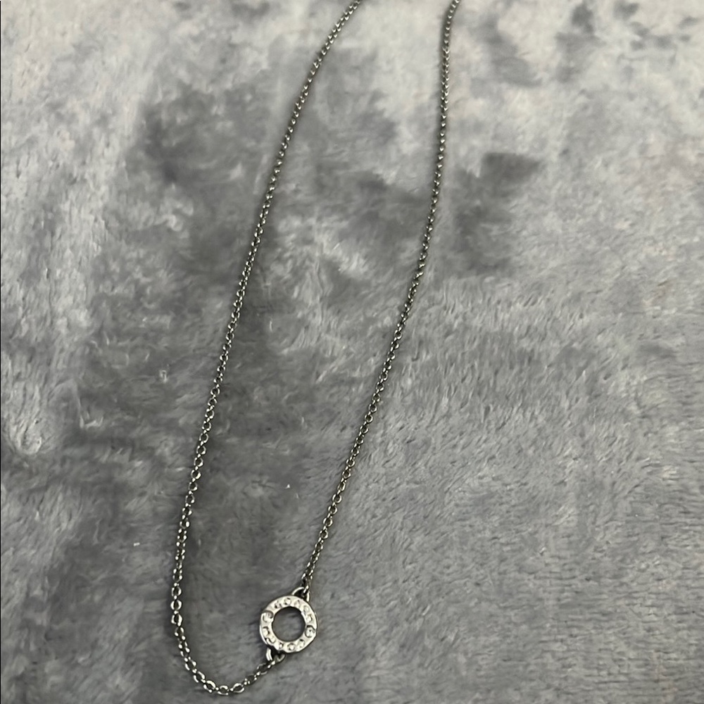 Coach Silver Necklace with Crystal Circle Pendant